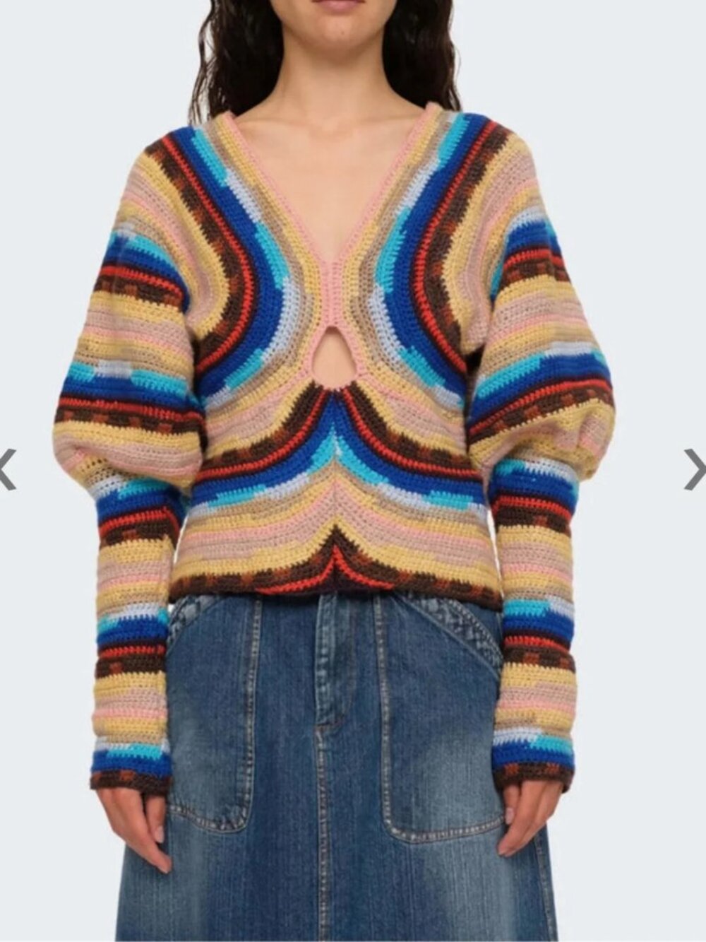 Sea New York Multicolor Stripe Crochet V-Neck Sweater with Cutout - Picture 7 of 12